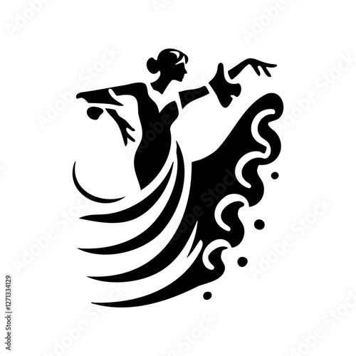 Black and White Elegant Flamenco Dancer Illustration