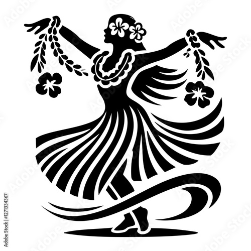 Black and White Hawaiian Hula Dancer Illustration