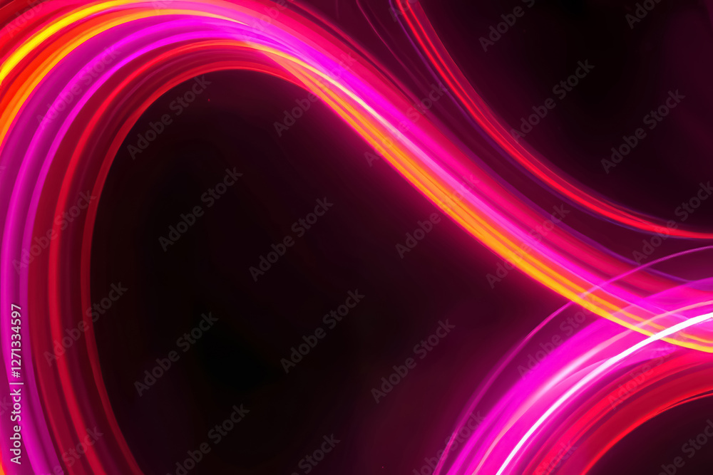 Fototapeta premium Dynamic Black Background with Neon Orange, Pink, and Purple Radial Light Trails in Long Exposure