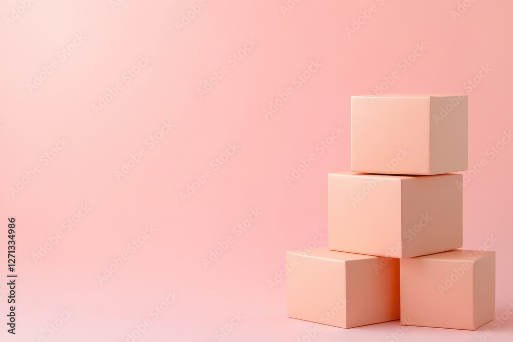 Obraz premium Minimalist pink background with stacked blush pink boxes for product display