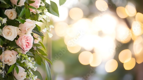 Romantic rose floral arrangement adorned with a beautiful bokeh background for a dreamy feel : Generative AI photo