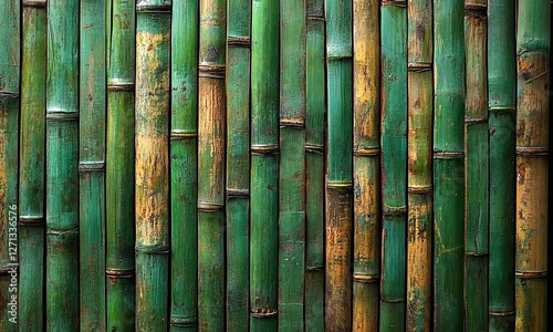 Close-up view of a vibrant bamboo wall showcasing natural textures and colors in a serene setting