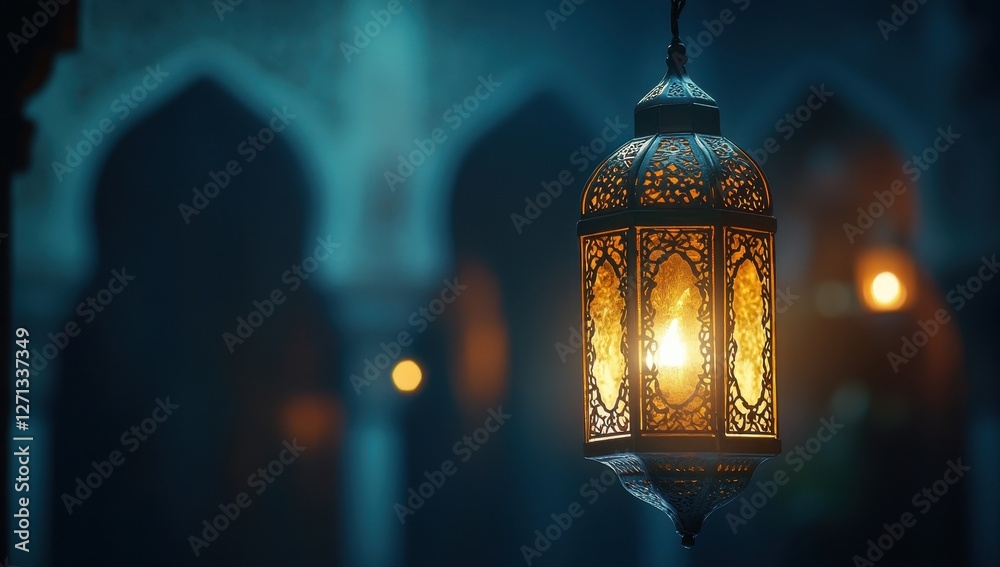 Fototapeta premium Illuminated lantern in mosque at night