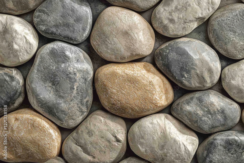 A captivating close-up of smooth, natural river stones, showcasing varied textures, shapes, and colors creating an organic pattern, perfect for backgrounds and design elements. A captivating close-up of smooth, natural river stones, showcasing varied textures, shapes, and colors creating an organic pattern, perfect for backgrounds and design elements.