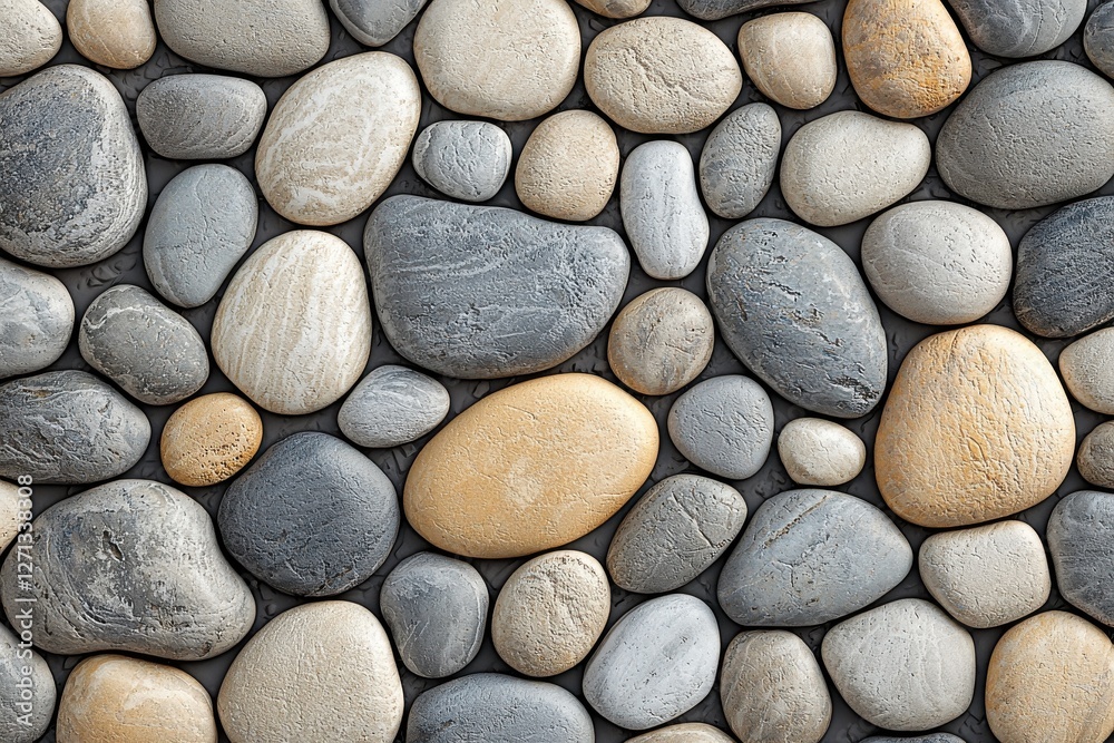 A naturally textured stone background of smooth river pebbles in varied colors, perfect for creating a peaceful and organic feel in design projects and presentations. A naturally textured stone background of smooth river pebbles in varied colors, perfect for creating a peaceful and organic feel in design projects and presentations.