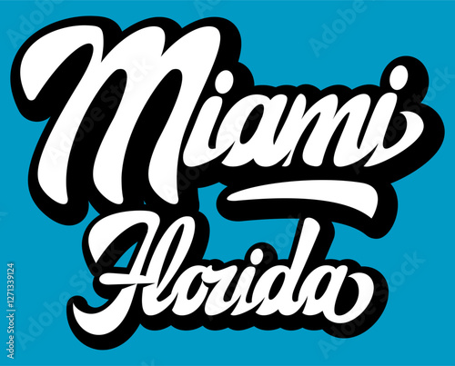 Stylish Miami Florida logo in bold cursive font with a vibrant blue background capturing the essence of the city s tropical vibe.