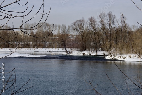 View of the Irtysh River in Ust Kamenogorsk, East Kazakhstan in winter photo