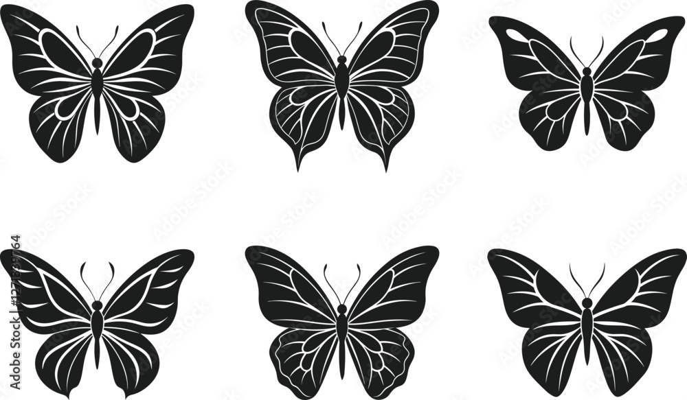 Fototapeta premium Elegant Butterfly Silhouette Vector Set – Artistic Insect Clipart Collection