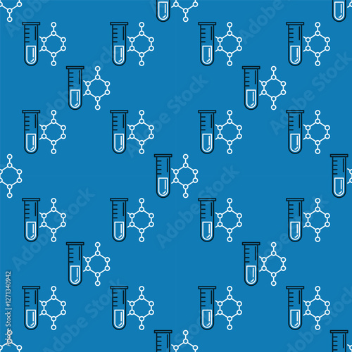 Chemical Compound and Test Tube vector Lab Glassware concept line seamless pattern