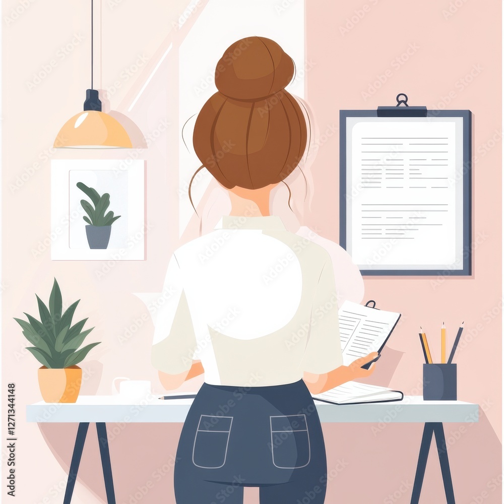 Fototapeta premium Woman reading in a cozy workspace.