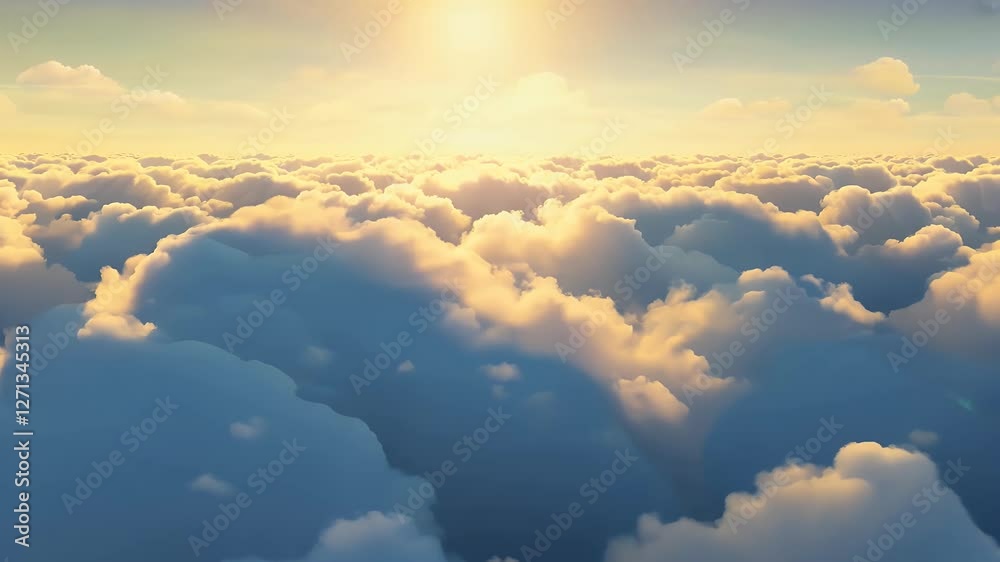 Smooth aerial animation flying realistic clouds daylight offering peaceful looped journey endless cloudscape 4K