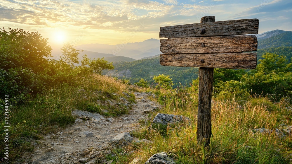Naklejka premium a rustic wooden signpost in a natural landscape.