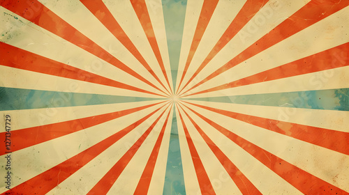 Vintage radial background with red and blue rays creating a retro circus feel for design use