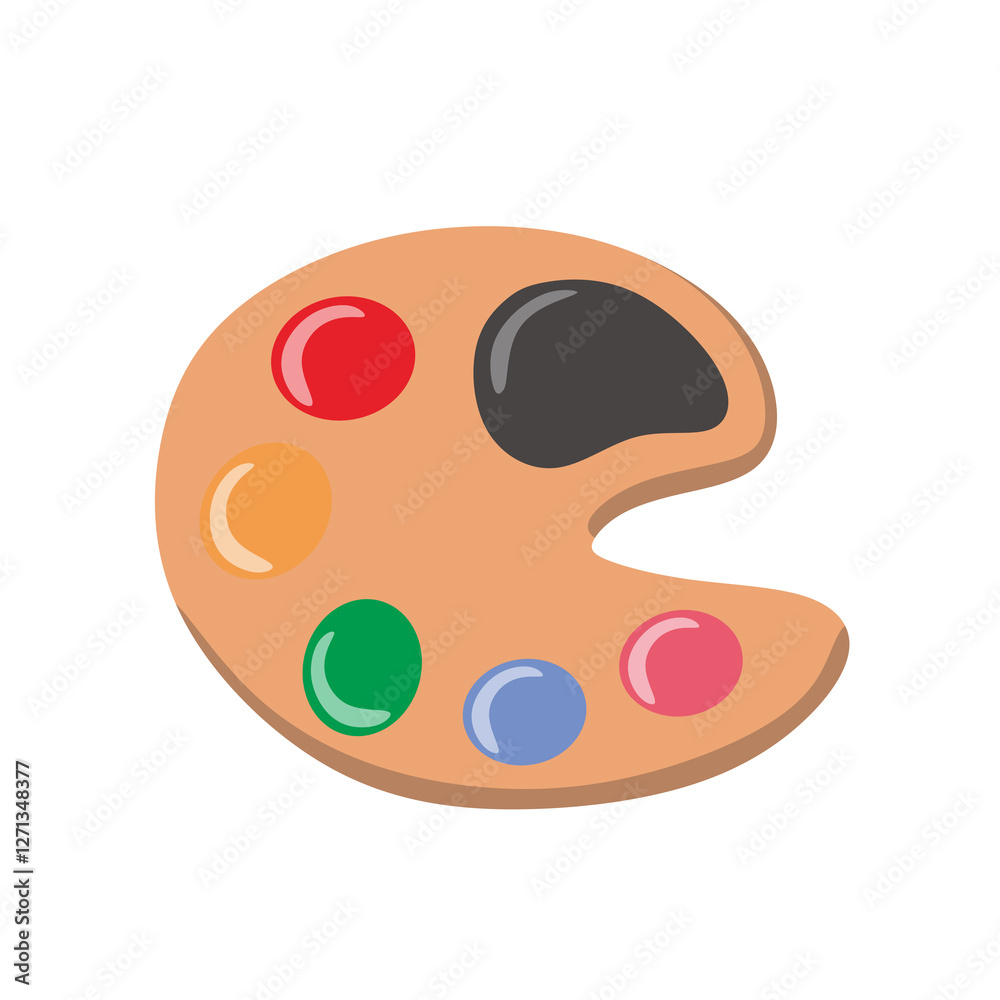 Obraz premium Artists palette. Painting wood board with different colors. Wooden artist palette vector illustration isolated on white background.