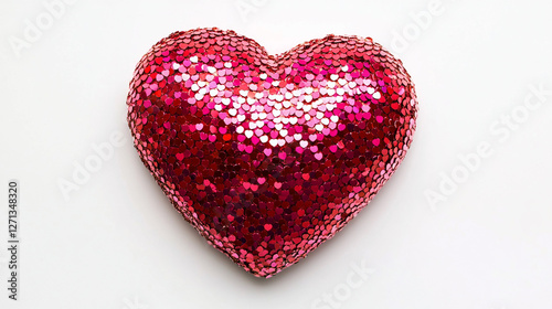 Sequined heart in red and pink colors.