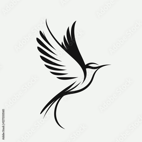 Elegant flying bird illustration with flowing lines and minimalist design in black and white