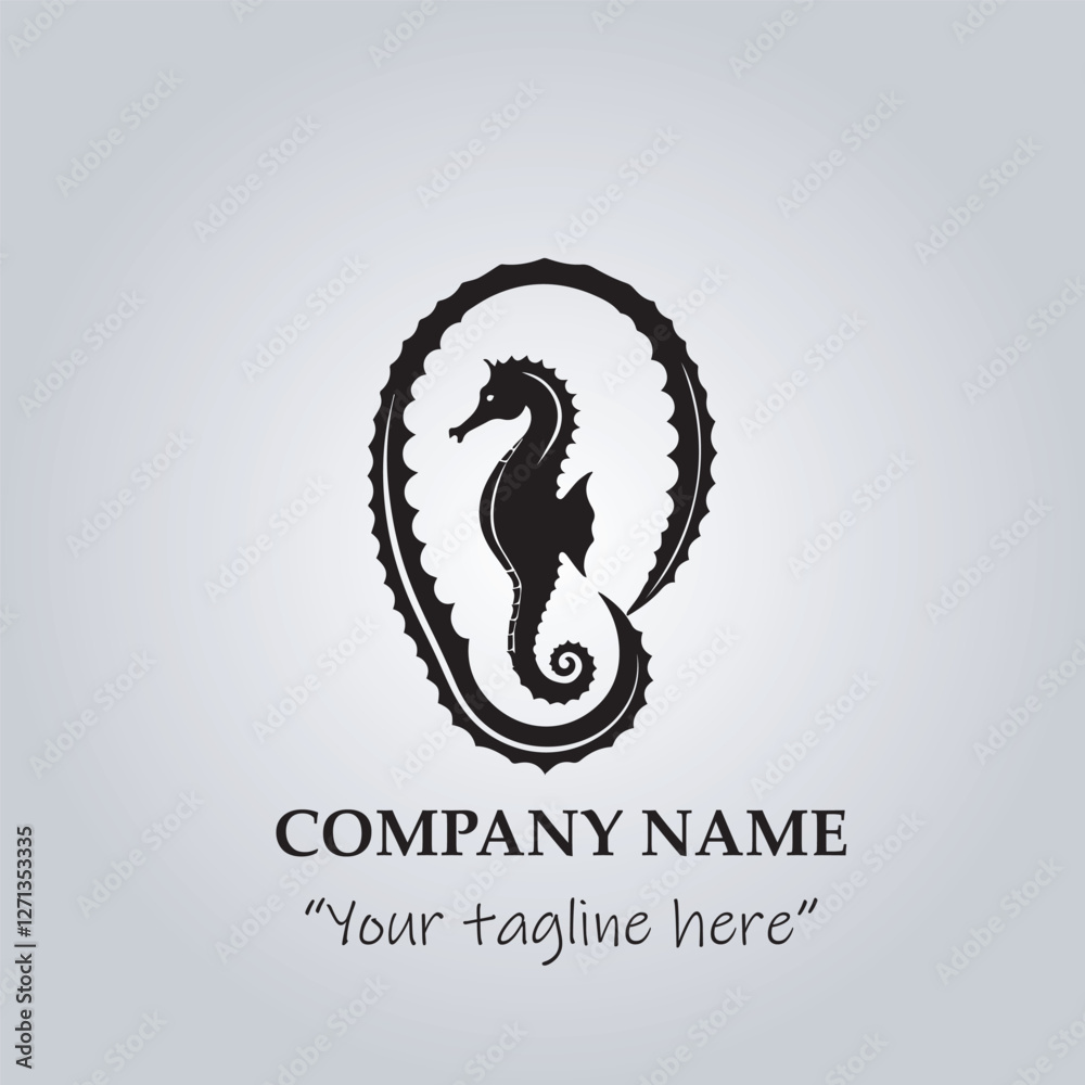 Fototapeta premium Sea horse logo company black and white vector illustration 