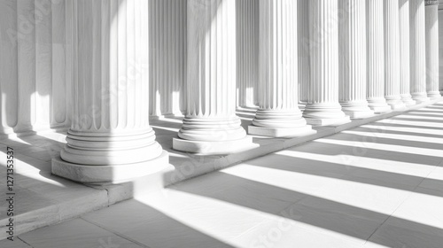 Elegant row of marble columns with shadow patterns in classical architecture