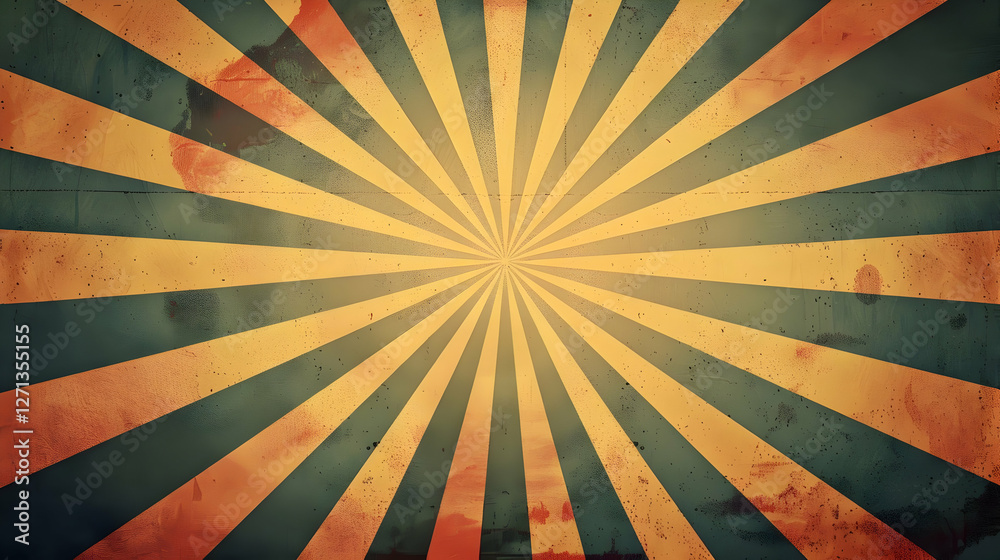 Obraz premium Vintage sunburst background with distressed texture, ideal for retro-themed designs and posters