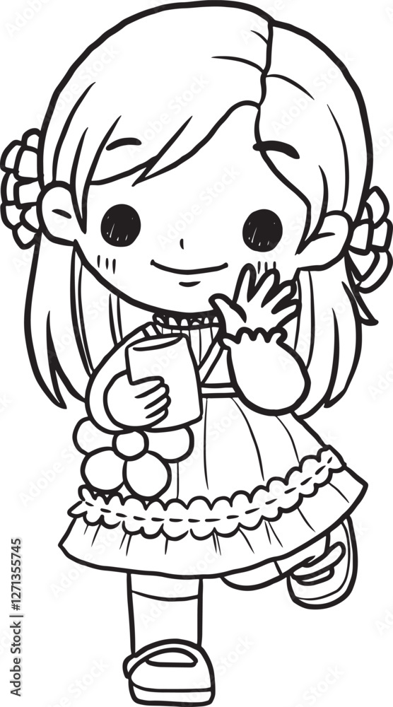 Fototapeta premium Cute girl cartoon holding a glass