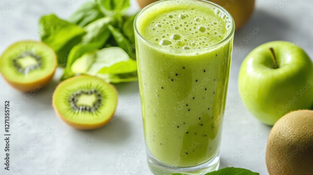 Green smoothie with kiwi and apples, close-up, healthy lifestyle concept Green smoothie with kiwi and apples, close-up, healthy lifestyle concept