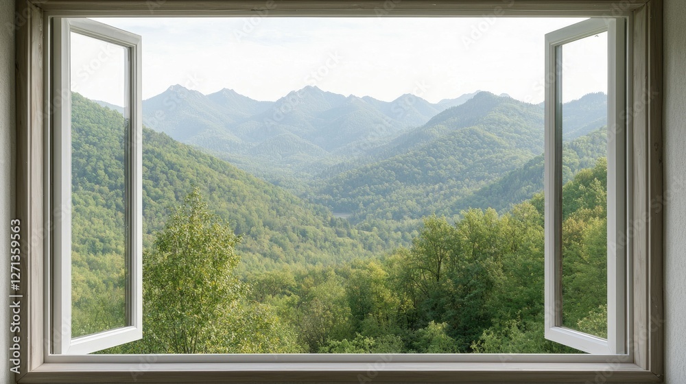 Mountain View Through Open Window Mountain View Through Open Window