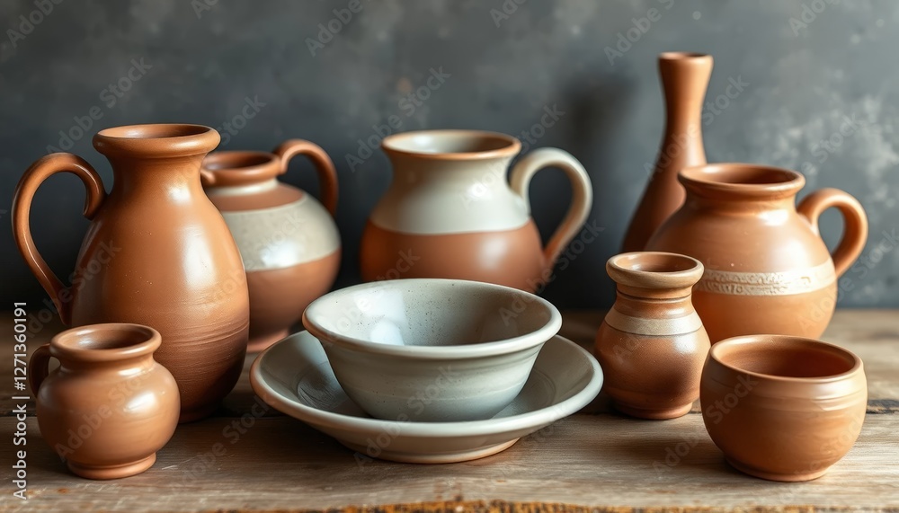 A diverse collection of pottery, featuring various shapes and colors, displays a blend of tradition and modern style, perfect for art collectors, home decor, and cultural groups.