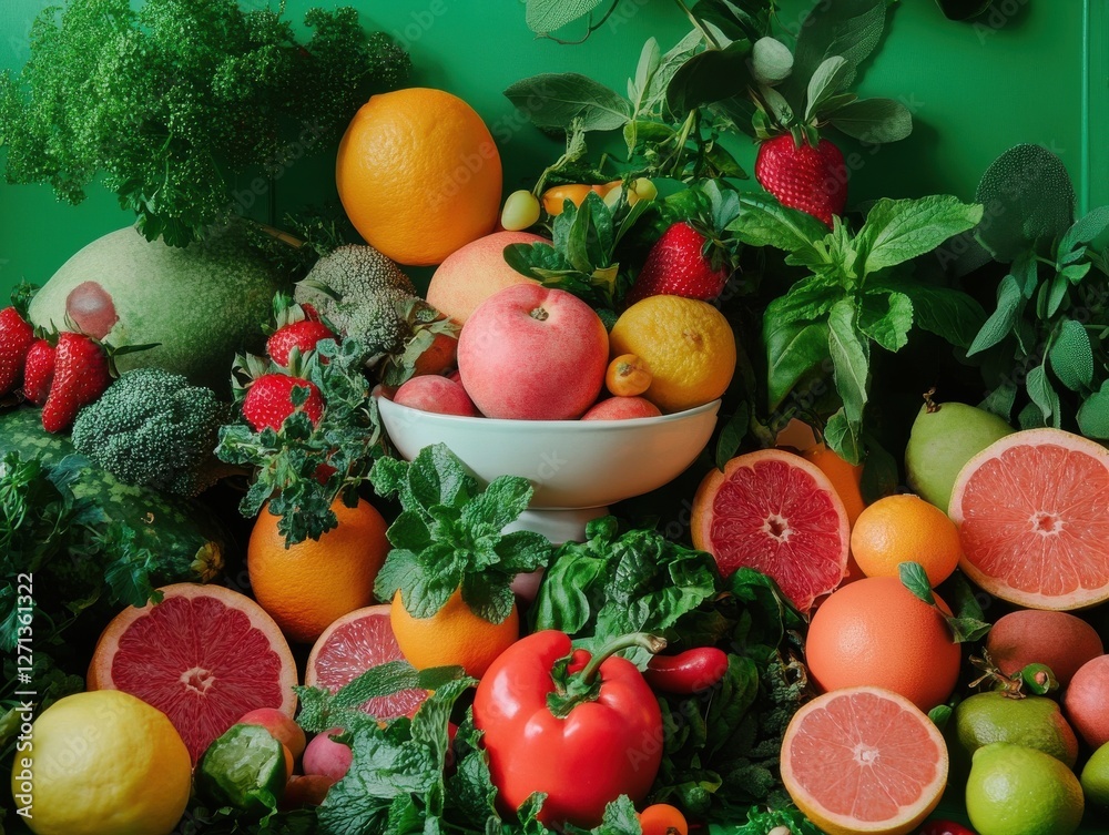 various fresh fruits and vegetables are arranged on a table, ready to be consumed. various fresh fruits and vegetables are arranged on a table, ready to be consumed.