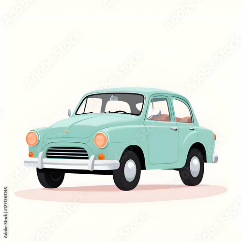 Classic vintage toy car with retro design and colorful details on a wooden surface