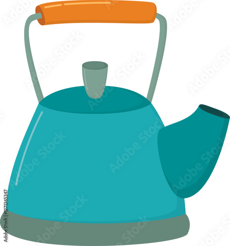 Blue teapot kettle isolated on a transparent background. Simple illustration with kitchenware utensil