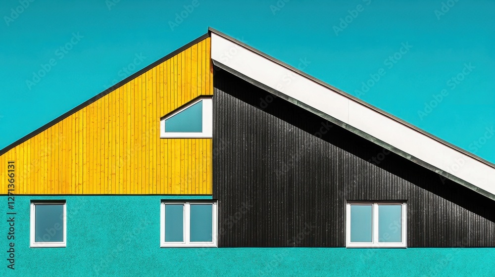 Colorful geometric house facade with modern architecture design Colorful geometric house facade with modern architecture design