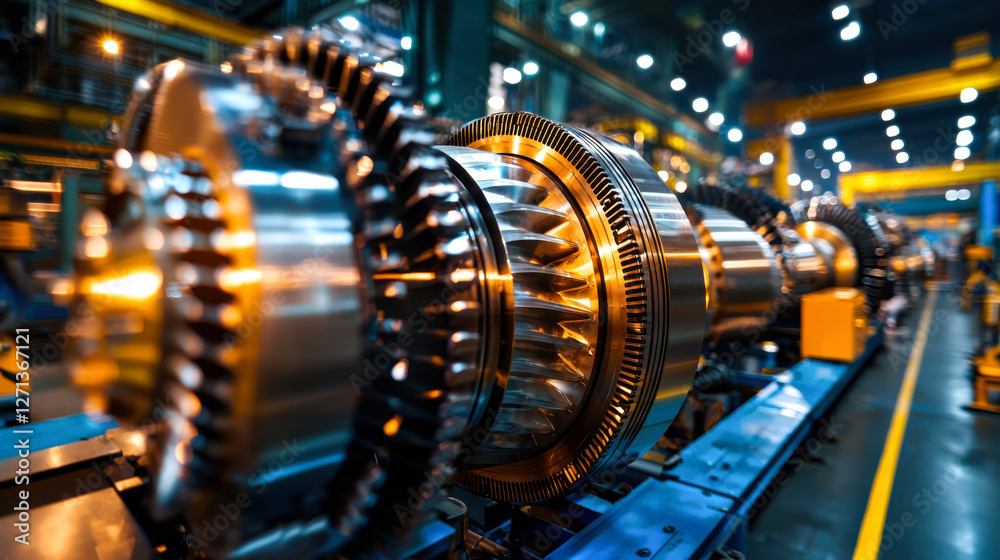 Fototapeta premium powerful steam turbine in modern industrial facility, showcasing intricate design and engineering