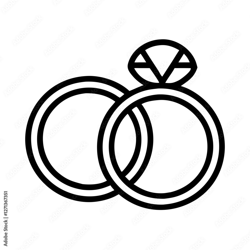 Wedding rings outline icon in black and white Wedding rings outline icon in black and white