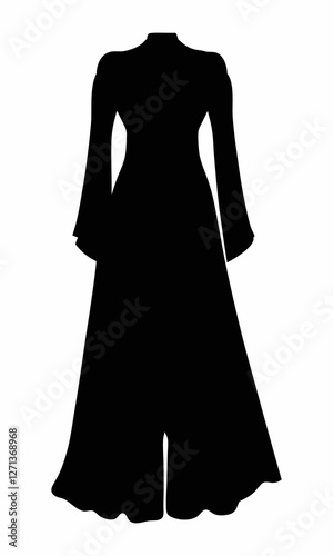 Salwar kameez black silhouette isolated on white background
