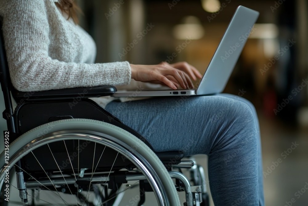 custom made wallpaper toronto digitalwoman in a wheelchair joining her coworkers at a roundtable discussion, contributing valuable insights, minimal background with copy space