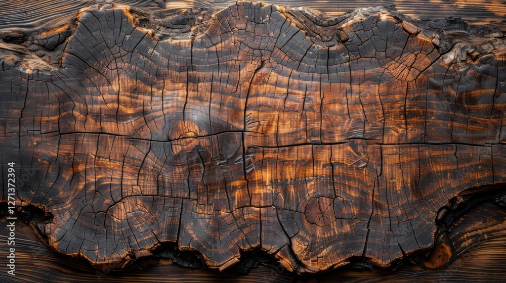 Naklejka premium A detailed view of an old wooden surface with cracks, captured from above, showcasing a beautiful wood texture background