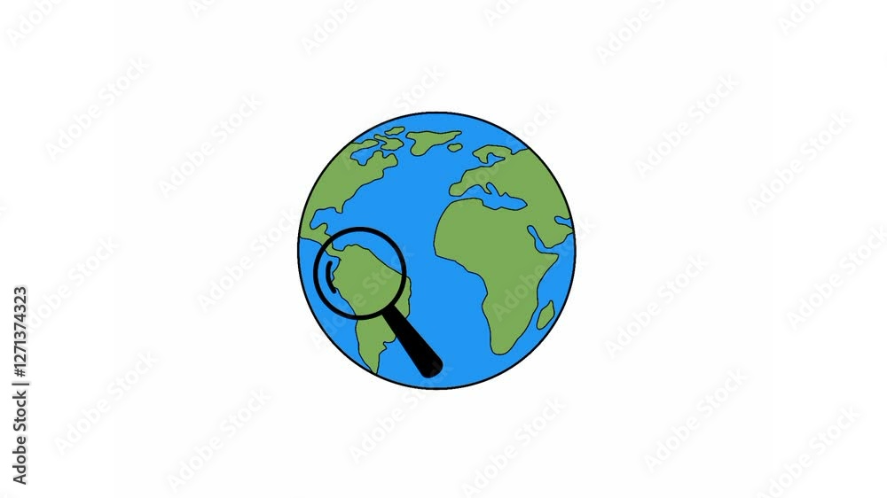 animation of Earth with a white screen, featuring a magnifying glass moving over the globe searching for people, symbolizing recruitment. Perfect for HR, business, educational content, etc animation of Earth with a white screen, featuring a magnifying glass moving over the globe searching for people, symbolizing recruitment. Perfect for HR, business, educational content, etc