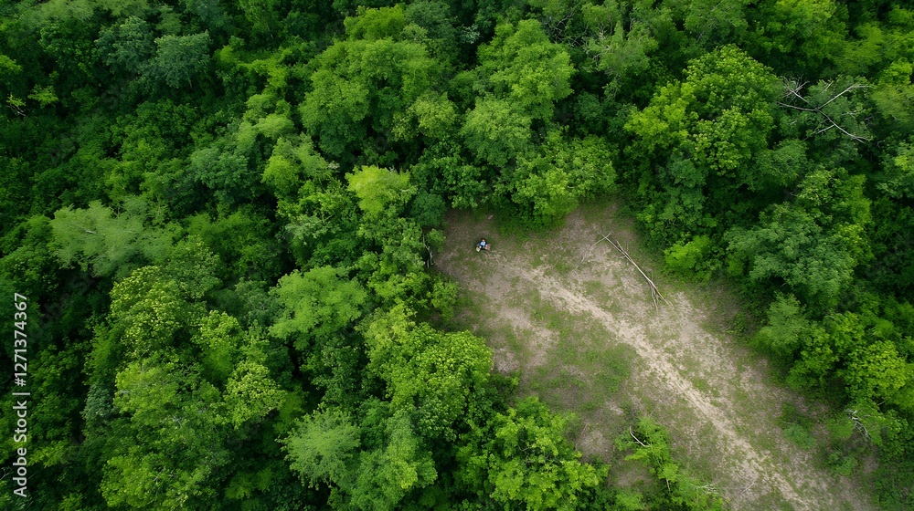 Aerial View of Dense Lush Green Forest with Open Patch Captured from Above : Generative AI Aerial View of Dense Lush Green Forest with Open Patch Captured from Above : Generative AI