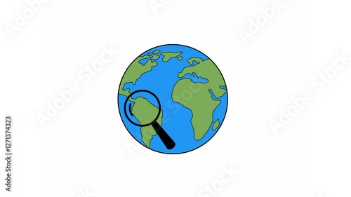 animation of Earth with a white screen, featuring a magnifying glass moving over the globe searching for people, symbolizing recruitment. Perfect for HR, business, educational content, etc