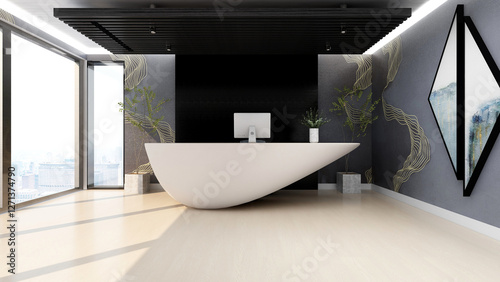 office front desk or receptionist room with wooden design interior