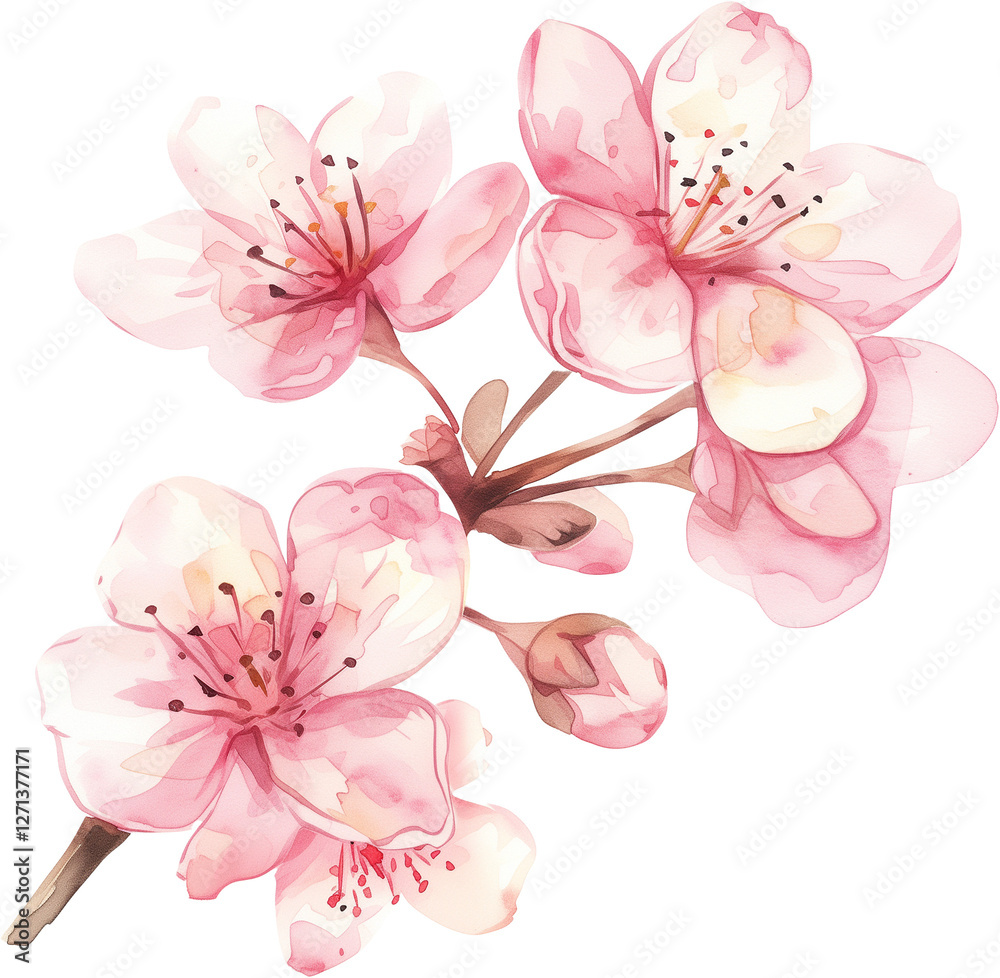 Cherry blossom flowers watercolor painting isolated on transparent background. Cherry blossom flowers watercolor painting isolated on transparent background.