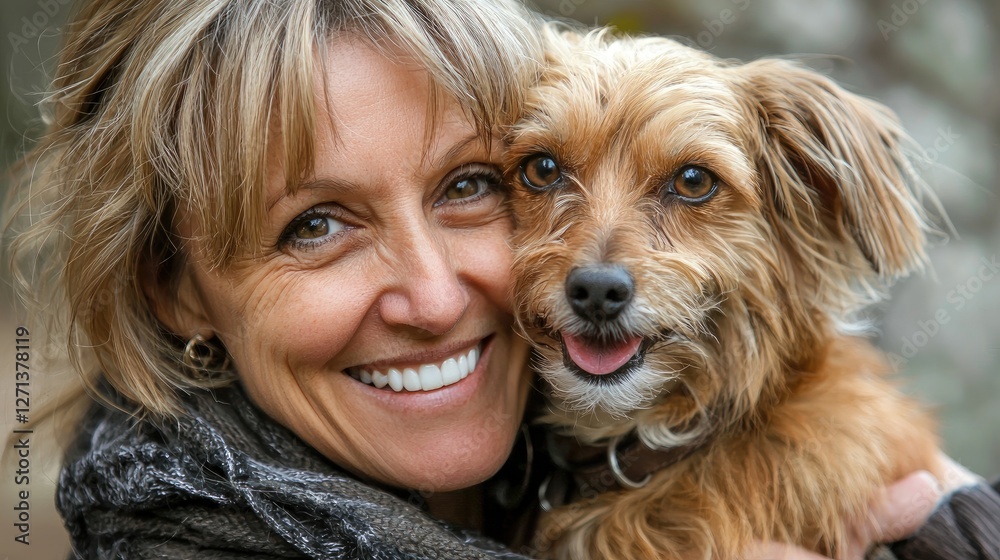a woman smiling with her pet, showcasing a loving relationship. a woman smiling with her pet, showcasing a loving relationship.