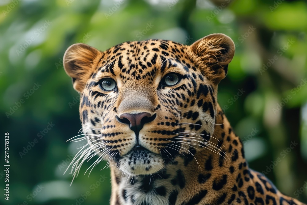 A focused leopard looking to the side, in a natural setting. A focused leopard looking to the side, in a natural setting.