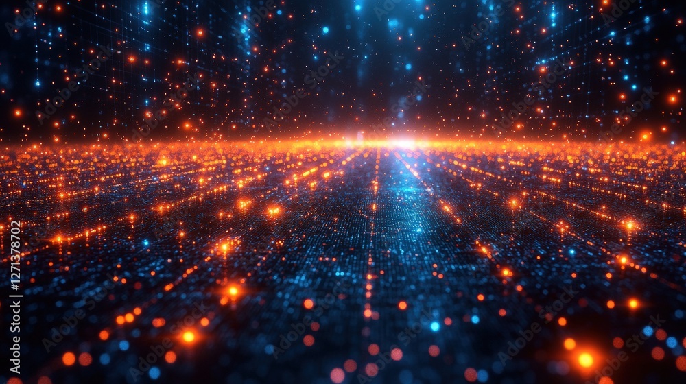 Fototapeta premium Abstract Digital Landscape with Glowing Particles and Lights