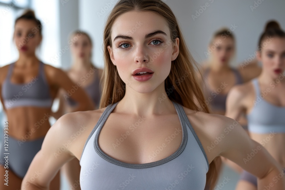 A dancers rehearsing for a big performance, training together in perfect synchronization A dancers rehearsing for a big performance, training together in perfect synchronization