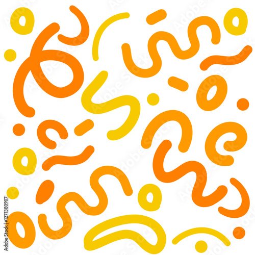 Doodle children or party celebration with modern shapes. Simple upbeat drawing scribble decoration