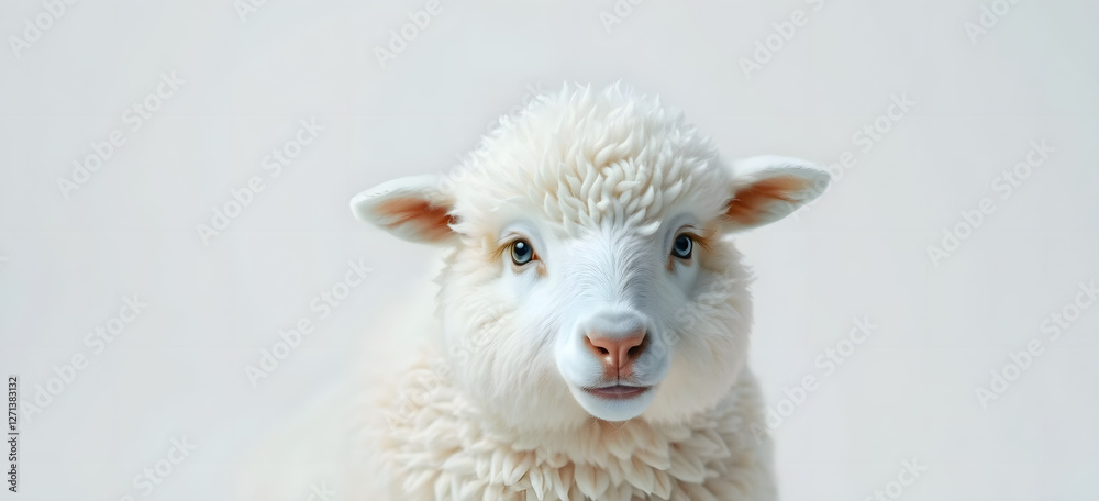 Fototapeta premium Isolated white sheep cute small domba wool 