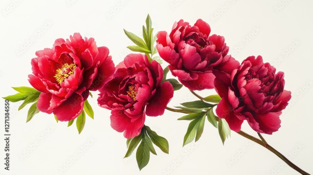 Red peonies are in full bloom, with white background Chinese paintings. Red peonies are in full bloom, with white background Chinese paintings.