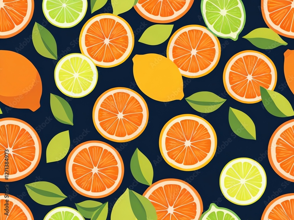 Vibrant Citrus Fruit Pattern: A Delightful Display of Oranges, Lemons, and Limes Vibrant Citrus Fruit Pattern: A Delightful Display of Oranges, Lemons, and Limes