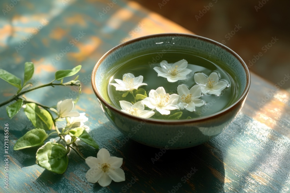 A delicious and healthy infusion of herbs, with flower petals and green leaves for a refreshing and natural touch. A delicious and healthy infusion of herbs, with flower petals and green leaves for a refreshing and natural touch.